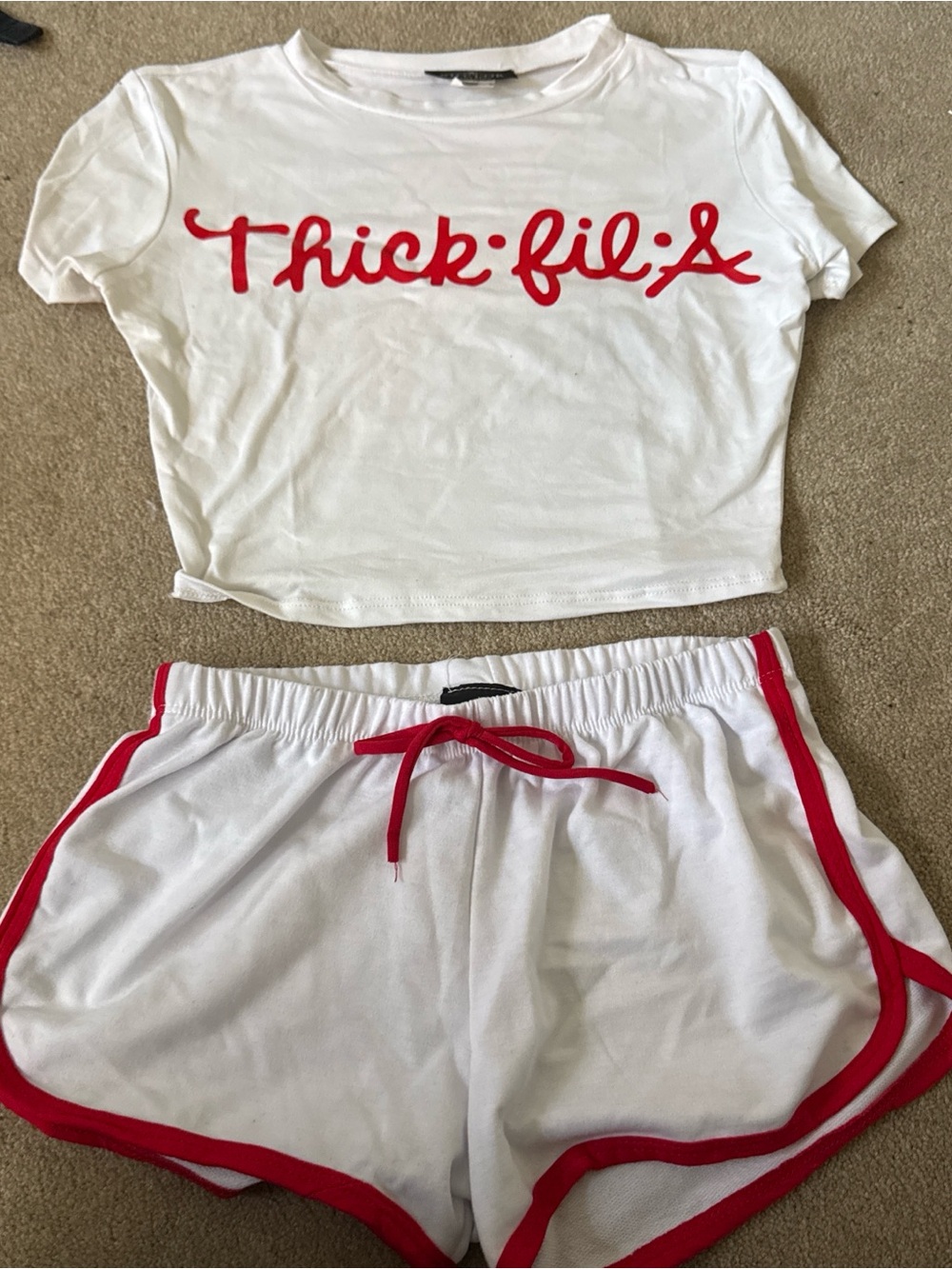 Thick-Fil-A White & Red Crop Tee and Shorts Set - Women